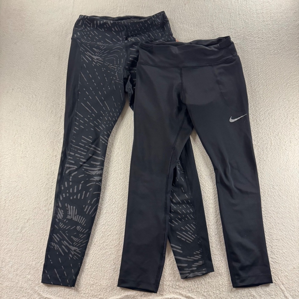 Nike Leggings Women S Black Grey Dri-FIT Running Mesh Zipper Pocket Gymwear